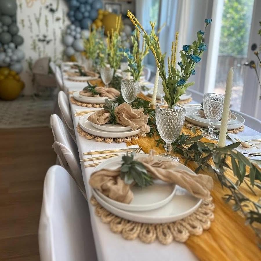 3 Pack Gold Cheesecloth Table Runner Fall Thanksgiving 35x120 Inch Yellow Cheese Cloth Runner 10FT Boho Rustic Gauze Table Runner for Wedding Baby Shower Birthday Party Decor