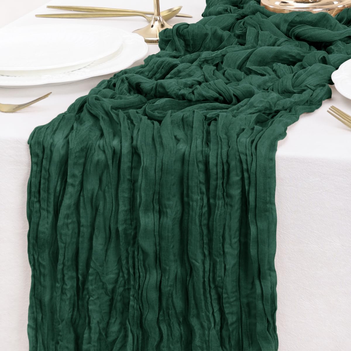 Emerald Green Table Runner Cheesecloth Table Runner 4 Pack 14FT Farmhouse Table Runners 160 Inches Fall Table Decor Dining Room Centerpiece Wedding Boho Baby Shower Birthday