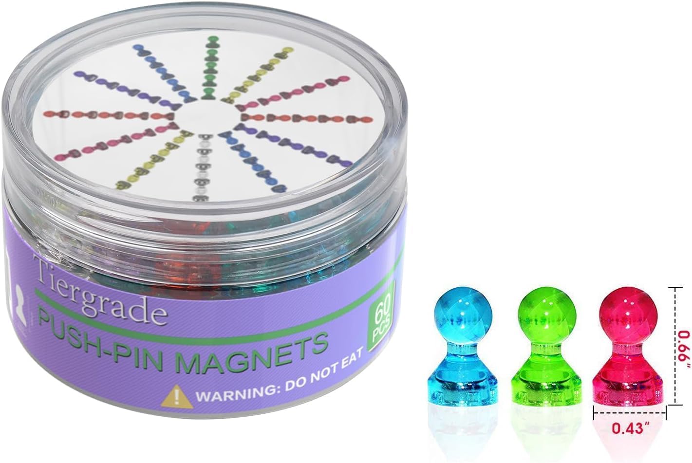 Push Pin Magnets - Tiergrade 600 Pack 7 Assorted Color Strong, Office, Use at Kitchen Home and School Classroom, for Refrigerator Dry Erase Board and Whiteboard.