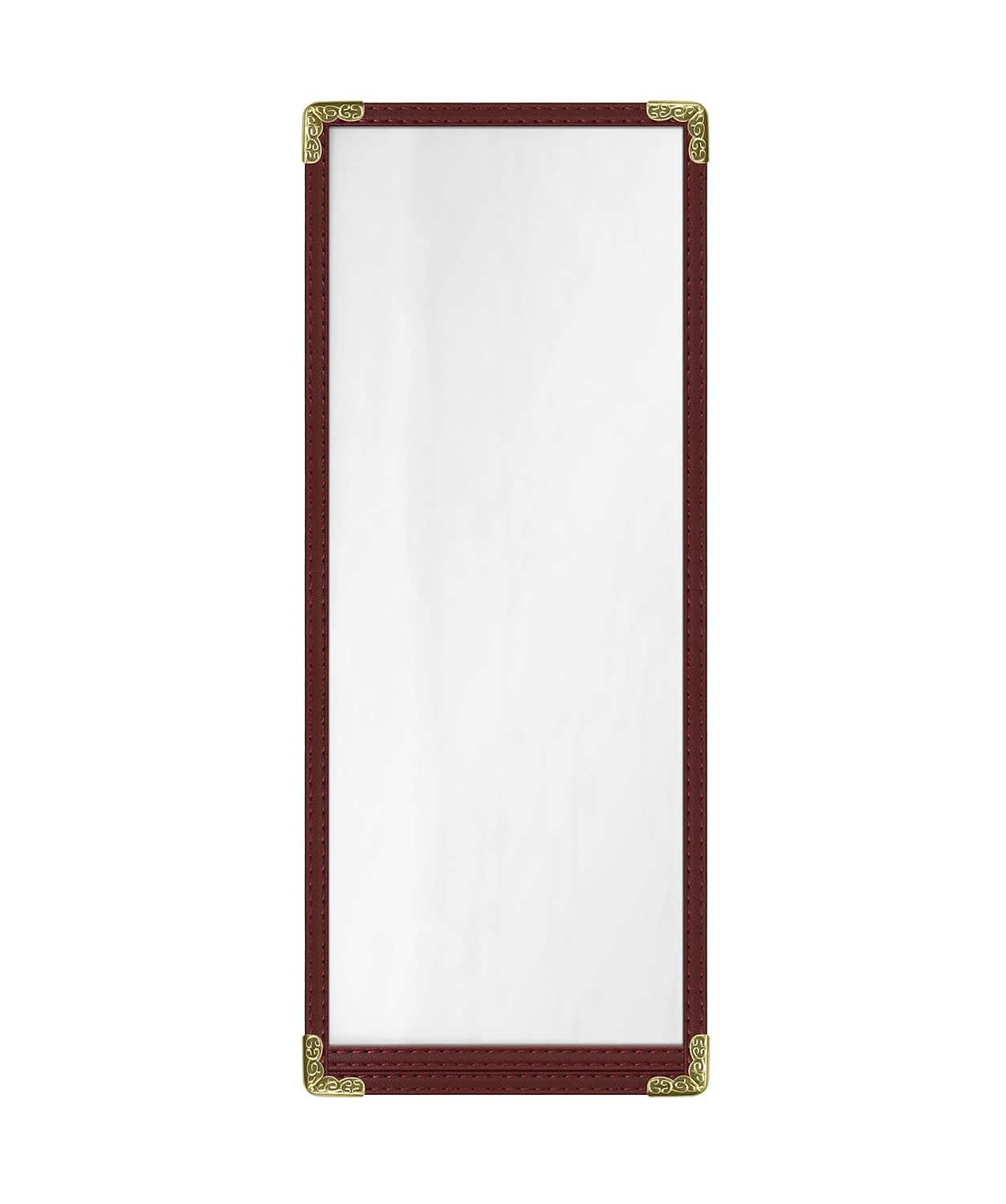 Goodsmart Restaurant Menu Covers - 25 Pack Burgundy 1-Page/2-View 4.25" x 11", Top-Loading Vinyl Menu Holders with Clear Sleeves, Double-Stitched Edge, Leather-Style Café Covers with Gold Corners