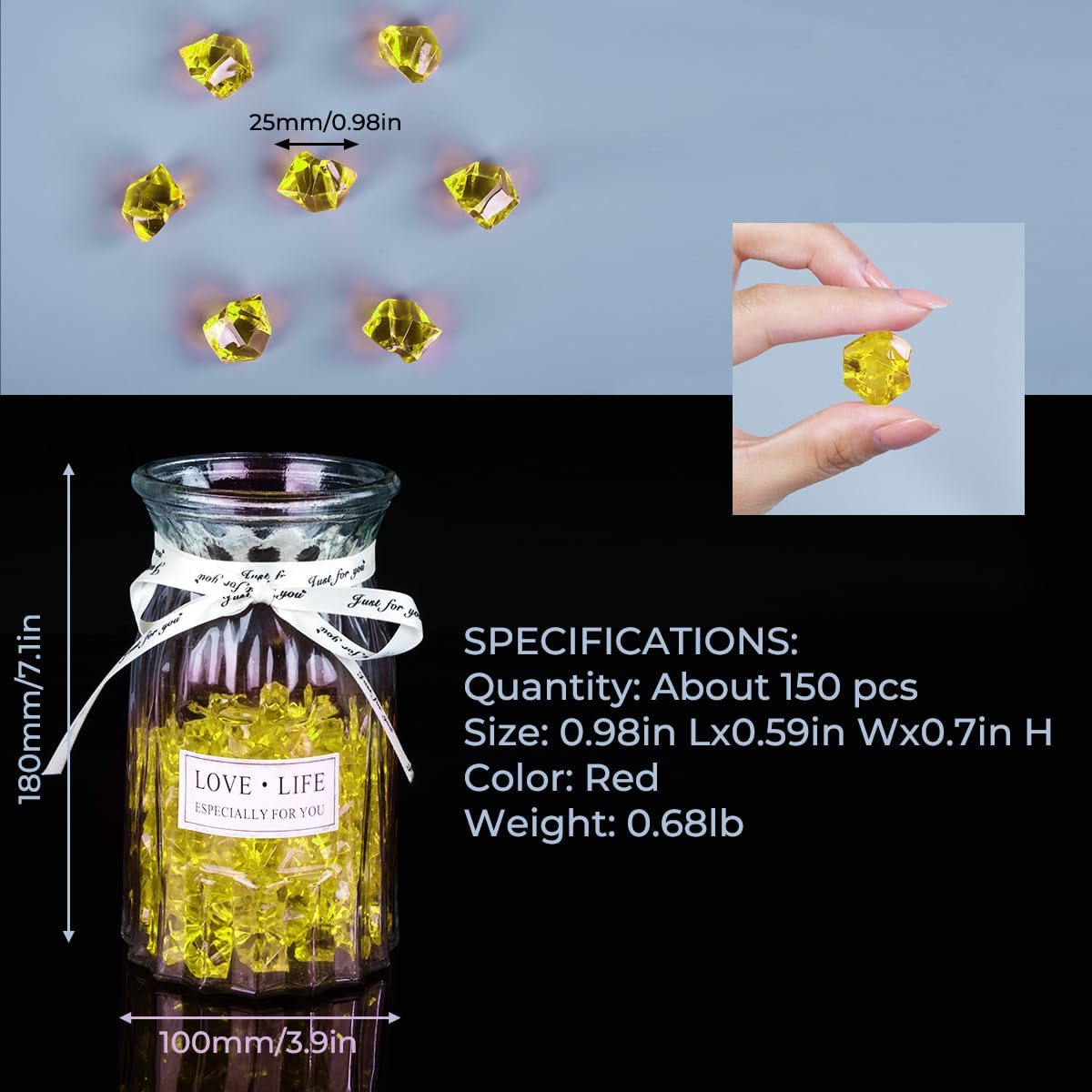 Babenest Acrylic Crushed Ice Rocks, 150 PCS Fake Crystals Plastic Ice Cubes Diamonds Gems for Vase Fillers, Home Decoration, Table Scatter, Event, Wedding, Arts & Crafts (Gold)