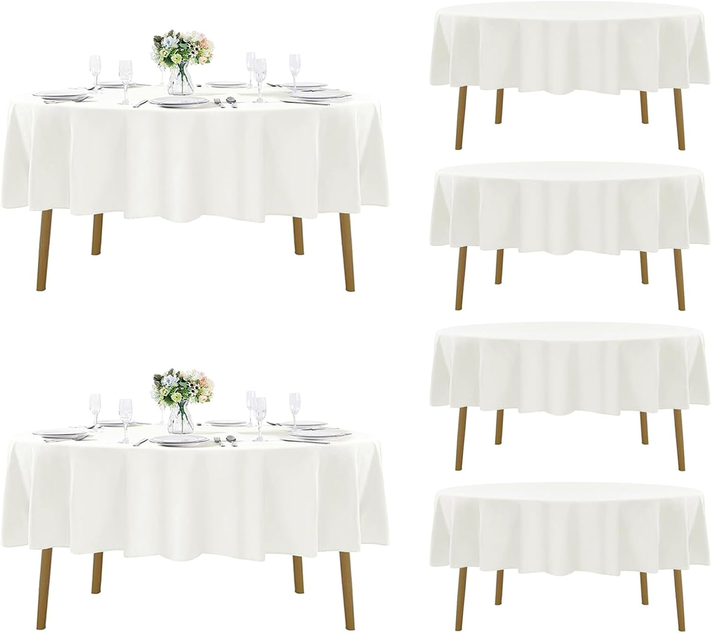 Fokitut 6 Pack Round Tablecloth, 70 Inch, Stain Resistant and Wrinkle Polyester Table Cloth, Fabric Table Cover for Kitchen Dining, Wedding, Party, Holiday Dinner-Ivory