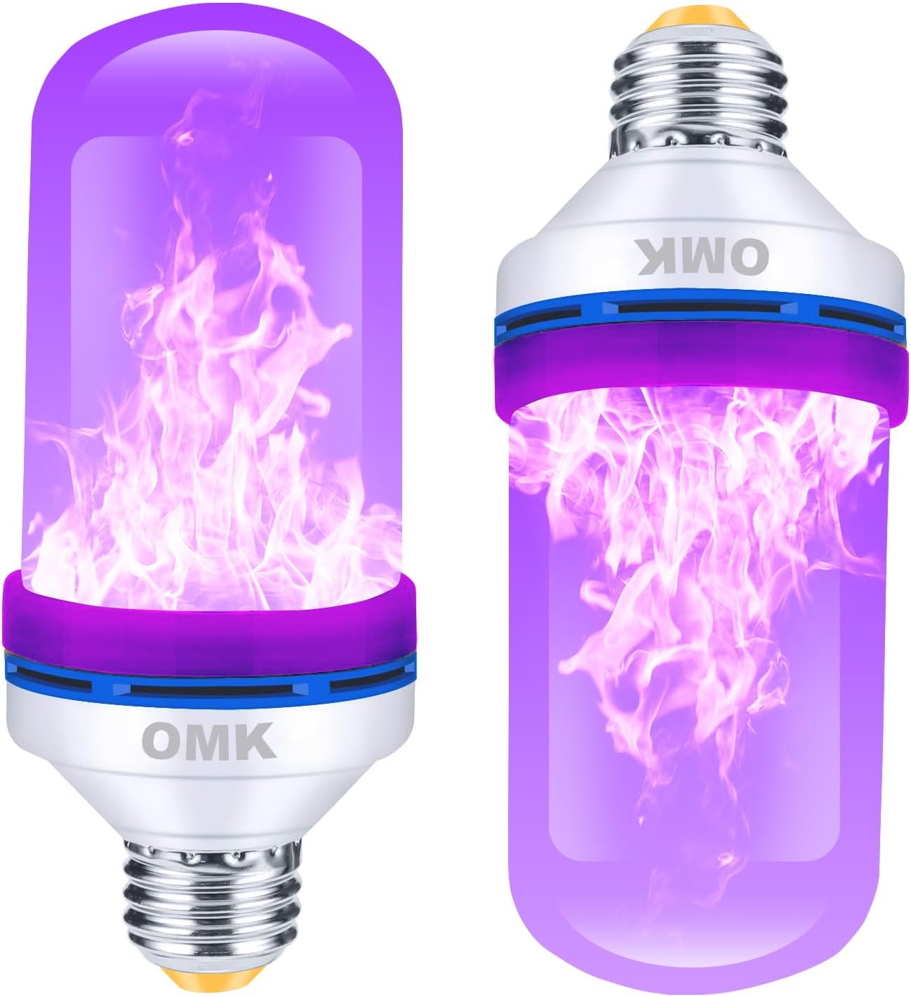 OMK 【Upgraded】 Purple LED Flame Light Bulbs - Flickering Light Bulbs with Gravity Sensing, E26 Base Flame Bulb, Holiday Christmas Indoor Outdoor Light Bulbs, Valentine Decoration Gifts Lights (2Pack)