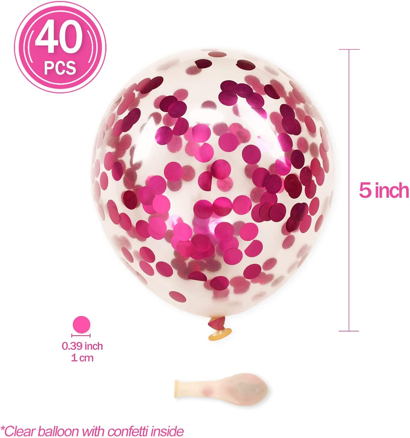 Hot Pink Confetti Balloons, 40 Pcs 5 Inch Clear Balloons with Confetti Inside for Graduation Engagement Cake Topper Decor Bridal Shower Baby Shower Birthday Party Decoration Supplies