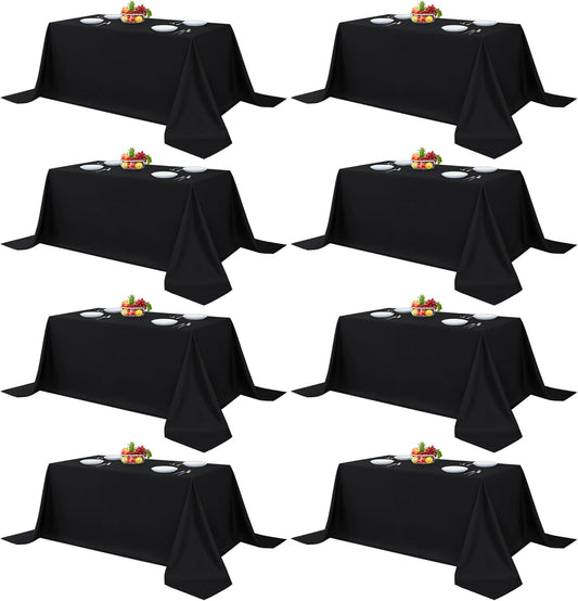 Fitable 8 Pack Rectangle Tablecloths: Stain Resistant Wrinkle Free Fabric Table Clothes, Washable Reusable Polyester Table Covers for Wedding Party Birthday Banquet Reception(Black, 90x132 Inch)