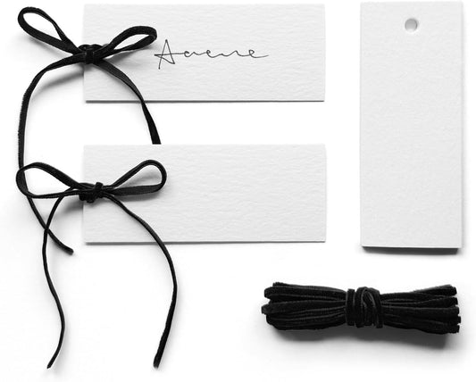 50 Pcs Place Cards for Table Setting -3.94"X1.57" Table Place Cards with Velvet Ribbon,Name Cards for Wedding Dinner Party Events (Black)