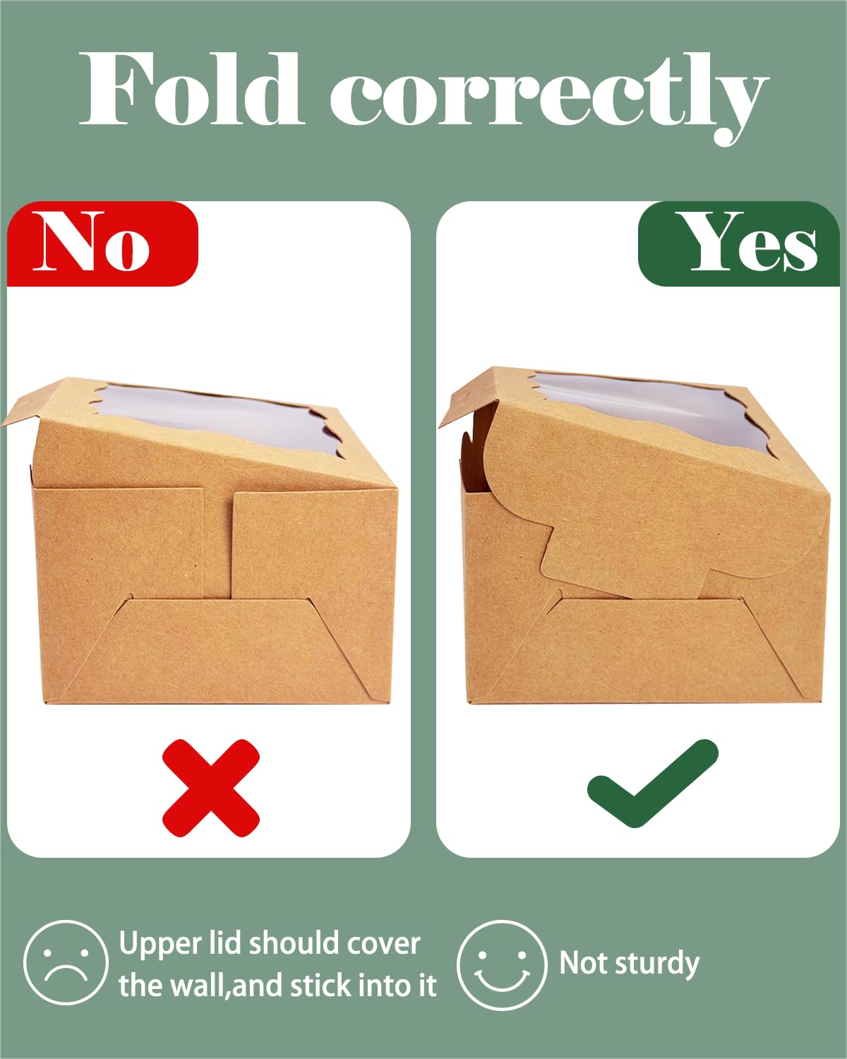 Bakepacker 60pcs Kraft Bakery Boxes with Window 6x6x3 inches Thick & Sturdy Macaroon Pastry Boxes Cookie Boxes for Bakerys