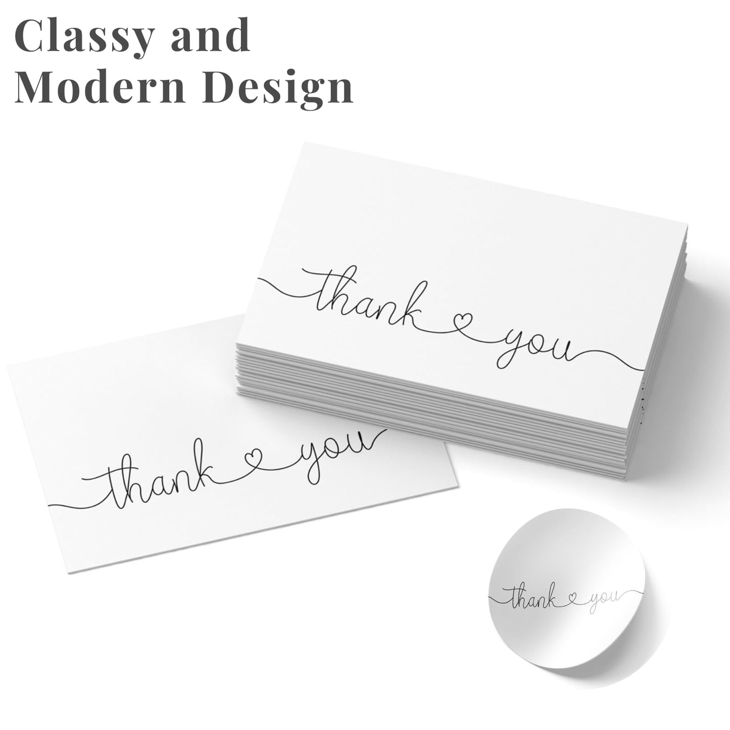 Thank You Cards with Kraft Envelopes and Stickers, Bulk Pack of 20, 4x6 Inch Professional Looking