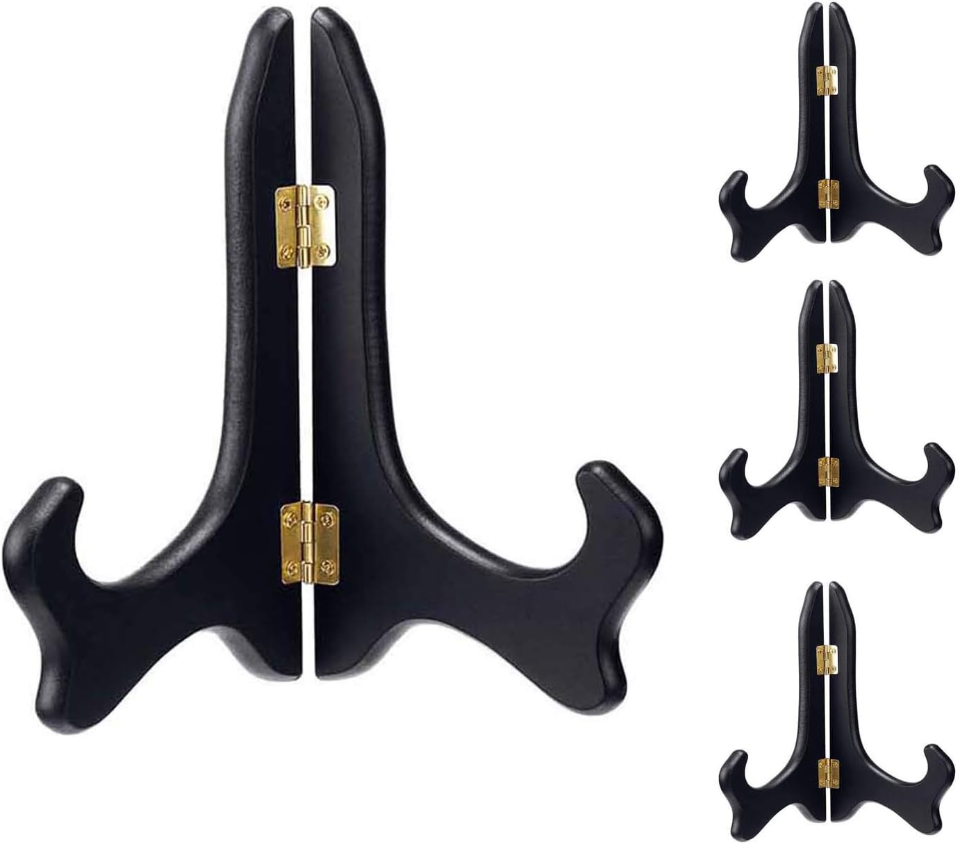 VERNUOS 4 pcs 7 Inch Wooden Display Stand Plate Holder Easels Dish Rack Photo Frame Holder for Wedding Decorations, Birthday Party and Home Decoration,Black