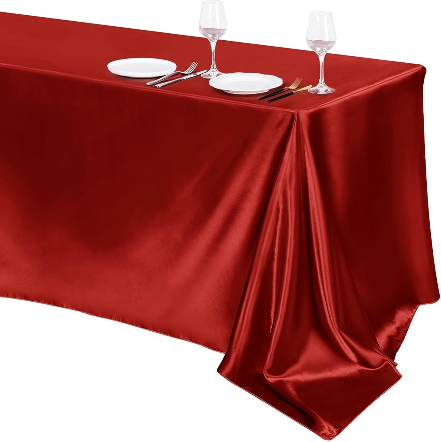 TURSTIN 1 Pack Burgundy Satin Tablecloth 102 x 58 Inch Overlay Satin Table Cover Rectangle Bright Silk Tablecloth Smooth Fabric Table Decoration for Wedding Banquet Party Events