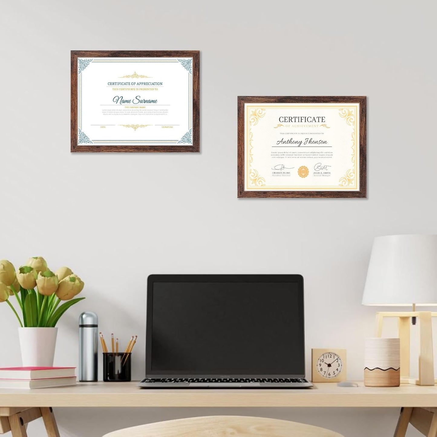 PETAFLOP Wooden Bulk 8.5x11 Picture Frame Set of 18, Rustic Brown Certificate Frames Fits 8.5 by 11 for Wall or Tabletop Display