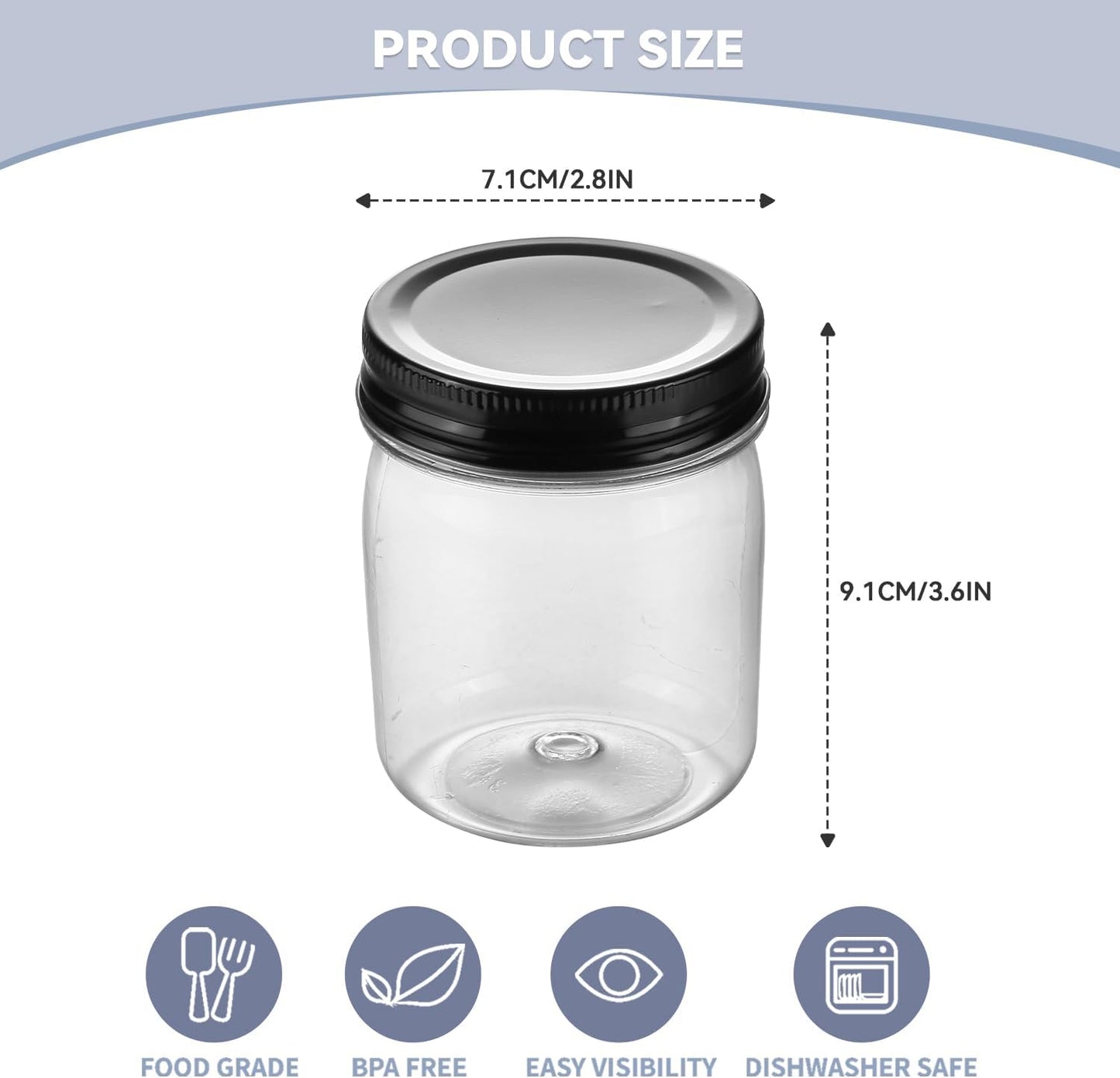 novelinks 8 oz Clear Plastic Jars with Screw-On Lids - BPA-Free Refillable Storage Containers for Slime, Spices, Crafts, Kitchen & Home Organization (24 Pack,Black)