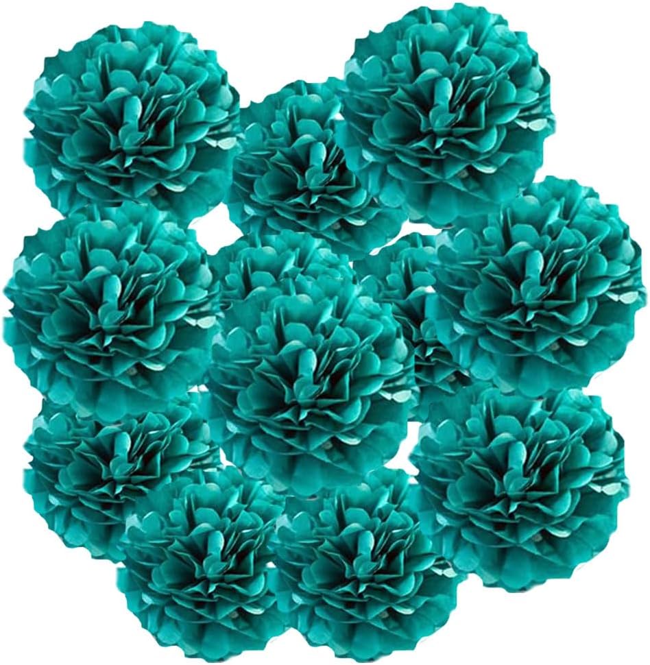 12pcs 10in/12in Teal Tissue Paper Pom Poms - Wedding/Baby Shower/Party Flower Decorations & DIY Art Blooms
