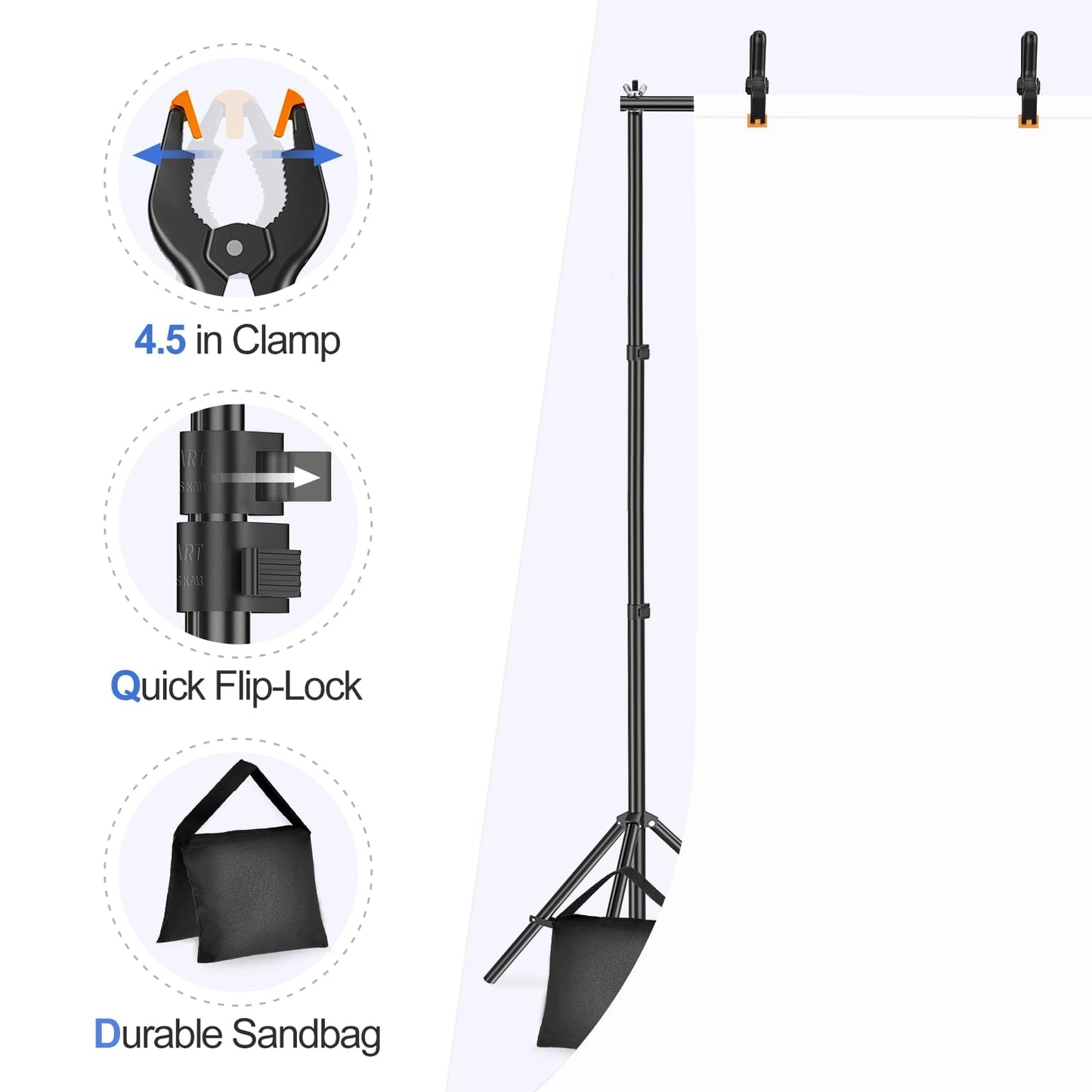 EMART Backdrop Stand 10x7ft(WxH) Photo Studio Adjustable Background Stand Support kit with 2