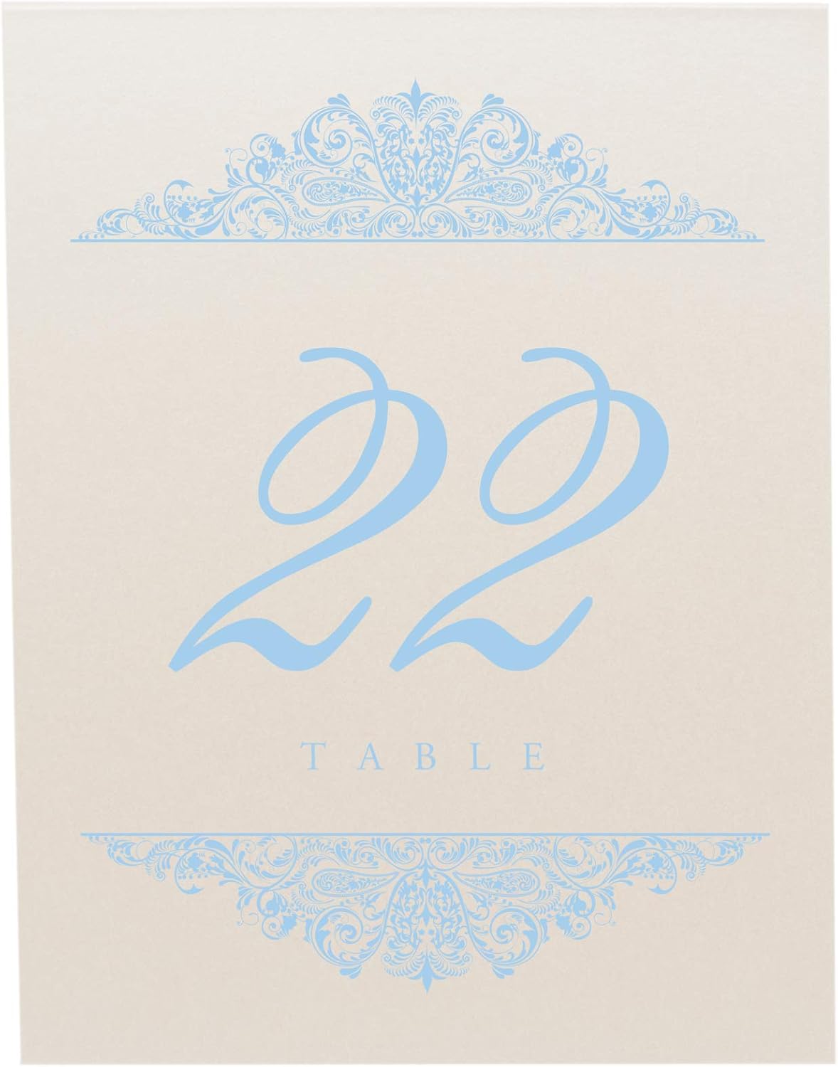 Paisley Wedding Table Numbers (Select Color/Quantity), Champagne, Light Blue, 1-70, Double Sided, Tent or Use in a Stand, Great for Parties & Restaurants - Made in the USA
