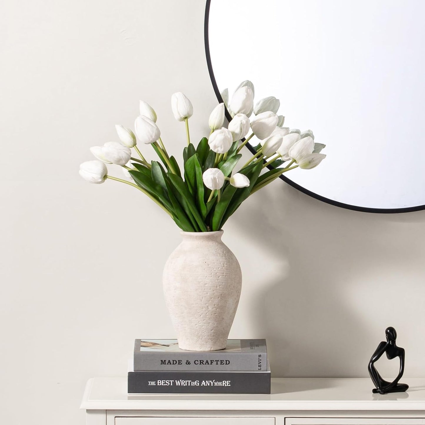 Ceramic Flower Vase Home Decor - Large Farmhouse Table Vases Rustic Vintage Living Room Kitchen Bedroom Decorations for House Book Shelf Office Coffee Desk Dining Fireplace (9" Rustic)