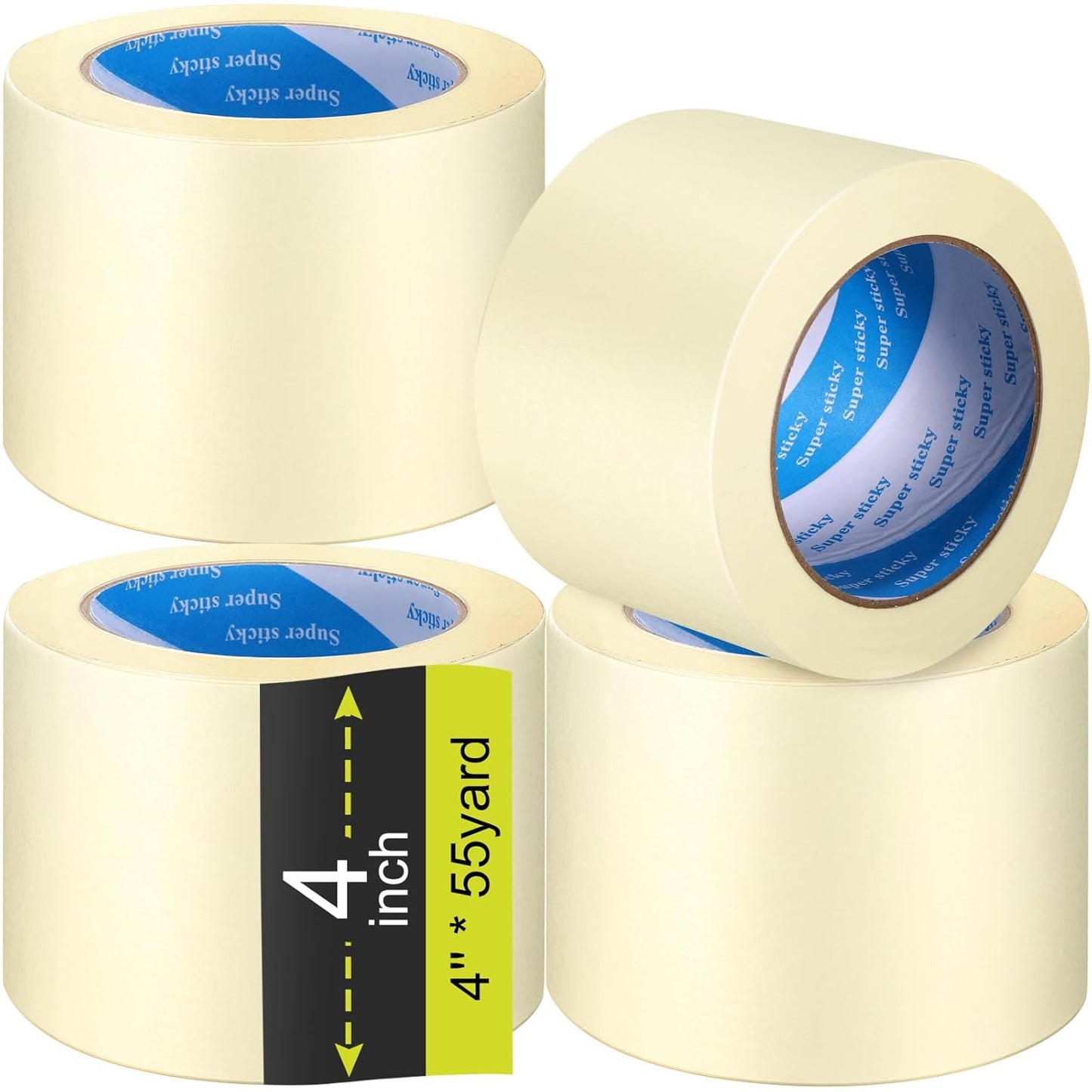 Masking Tape Bulk General Purpose Masking Painting Tape 55 Yards for Painting Home Office School Stationery Arts Crafts Basic Use, Easy Removal(4 Rolls,4 Inch)