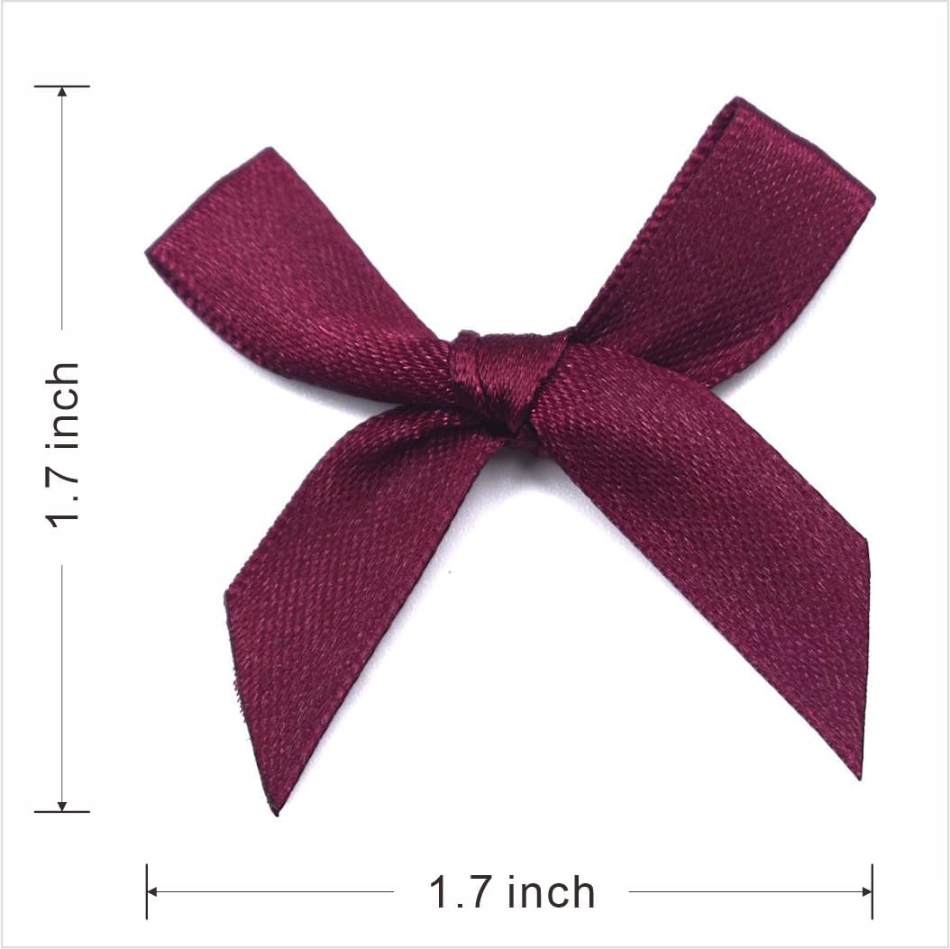 60pcs 1.7" Mini Burgundy Ribbon Bows Decor – Small DIY Satin Bows for Crafts, Little Bows for Gift Wrapping, Tiny Bow Stickers for Note Card Bow Baby Shower Cake and Candle Decorations