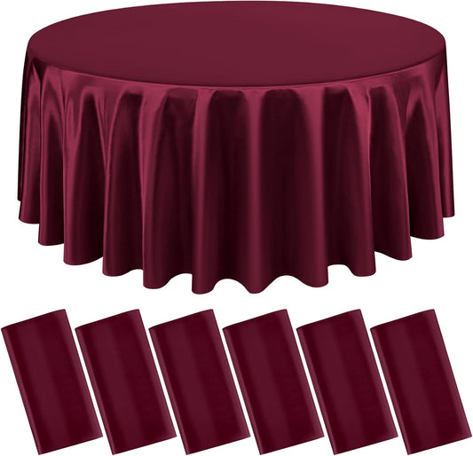 6 Packs Satin Tablecloth 120 Inch Burgundy Round Table Cloth Silk Tablecloth Smooth Fabric Overlay Satin Table Cover Decoration for Wedding Party Banquet Events