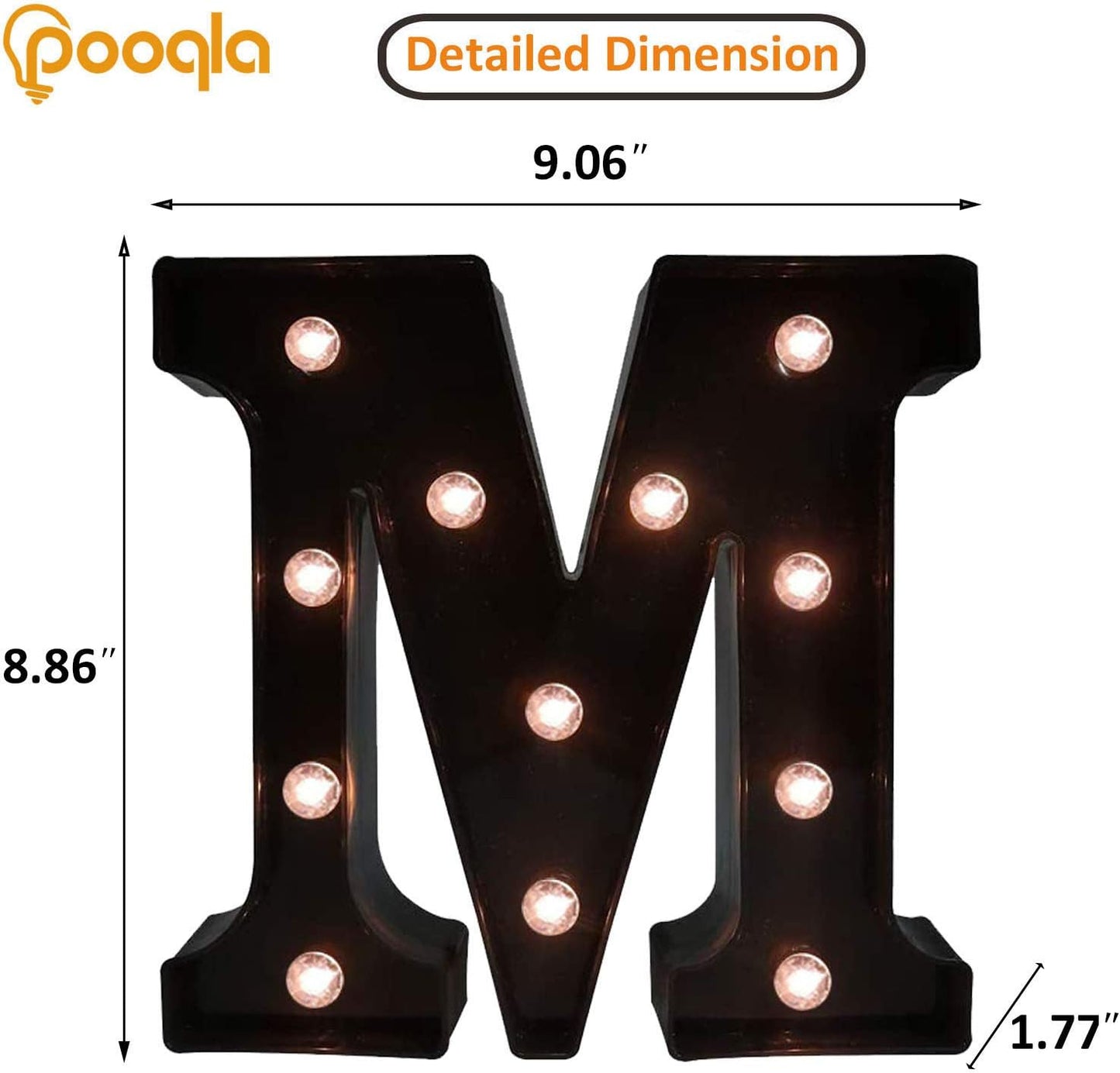 Decorative LED Illuminated Letter Marquee Sign - Alphabet Marquee Letters with Lights For Wedding Birthday Party Christmas Night Light Lamp Home Bar Decoration M, Black