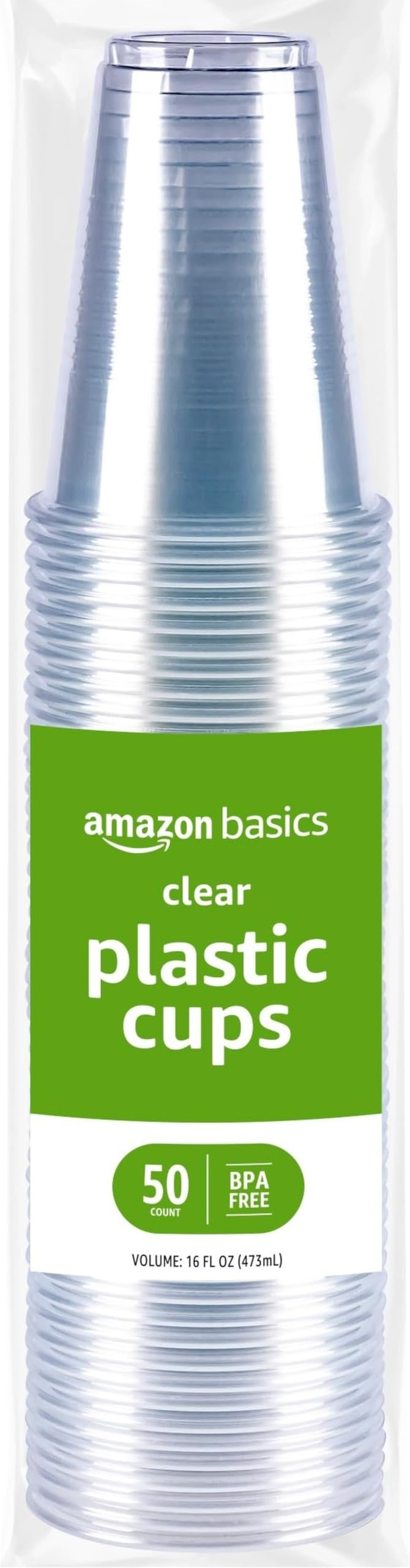 Amazon Basics Disposable Clear Plastic Cups for Cold Drinks, BPA-Free, Easy to Hold, 16oz, 50 Count