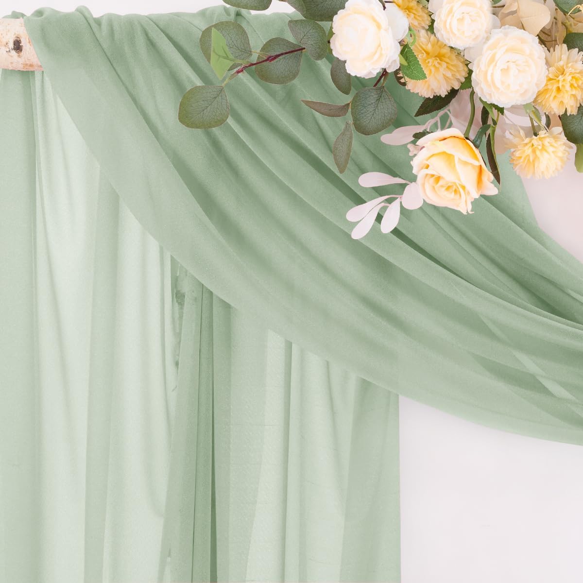 Socomi Sage Green Sheer Wedding Arch Draping Fabric 29" x 20Ft 4 Panels Outdoor Curtain Drapes Extra Long for Bridal Baby Shower Ceremony Birthday Party Decor