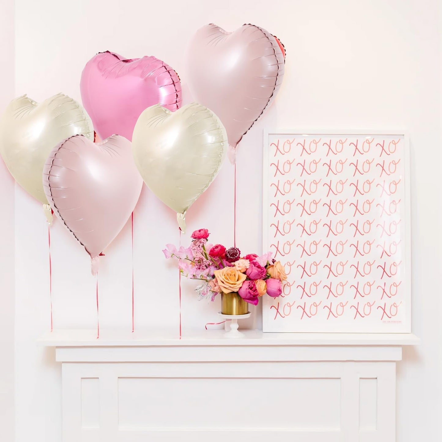 TONIFUL 30Pcs 18 Inch Heart Balloons Pastel Pink Cream White Pink Valentine’s Day Heart Shape Foil Mylar Balloons Decoration for Valentine's Day Wedding Bridal Shower Anniversary Engagement Party