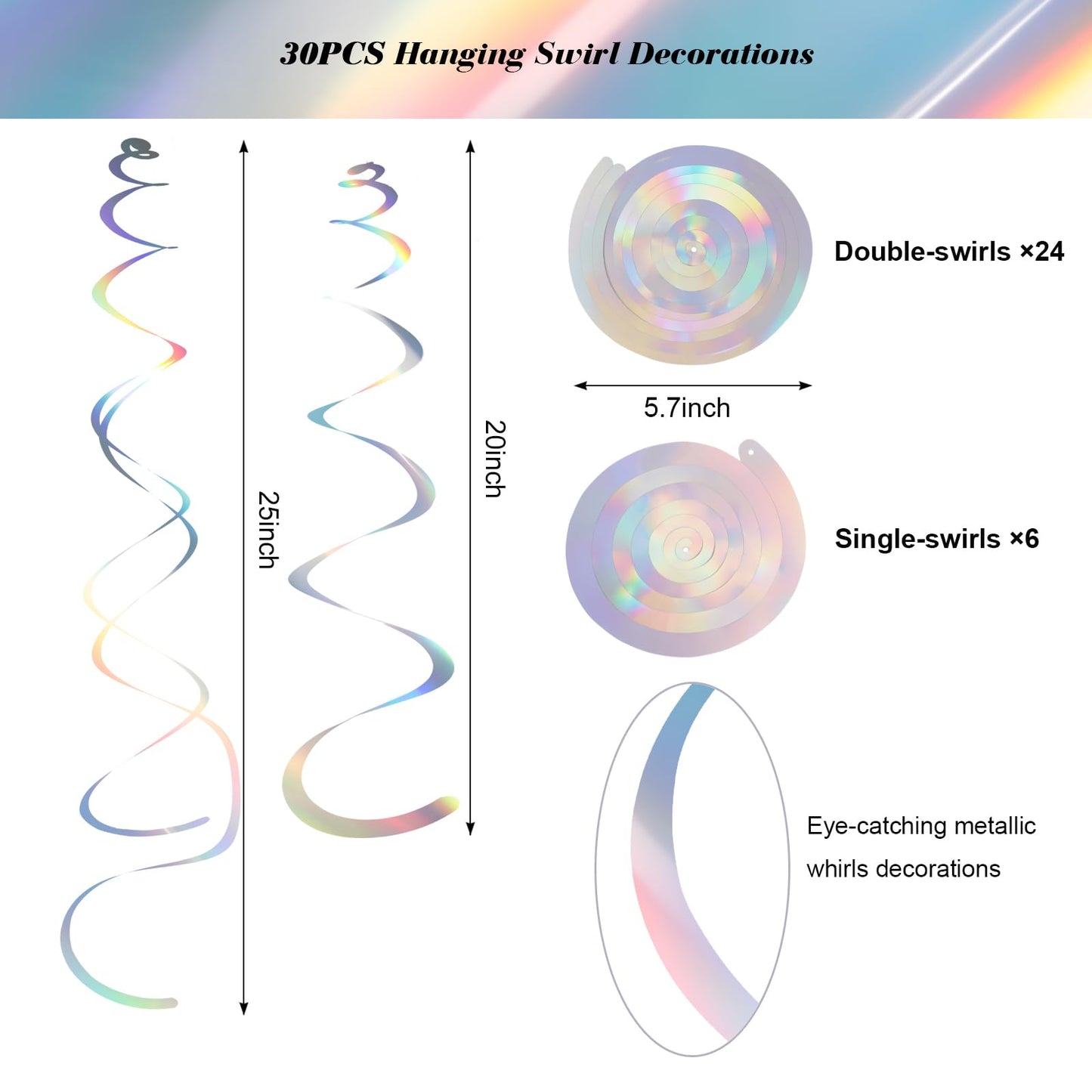 Party Swirl Decorations Iridescent Shinny Foil Hanging Swirl Decorations Plastic Streamer for