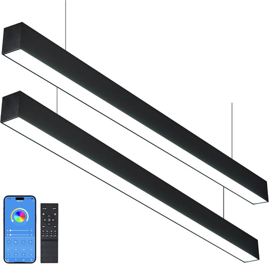 8FT LED Linear Light, 100W 15000lm Dimmable Suspended Linear Light, Linkingable Connection, 3000-6000K Color Changing, Prefect for Office Shop, Gym ETL-Listed 2-Pack