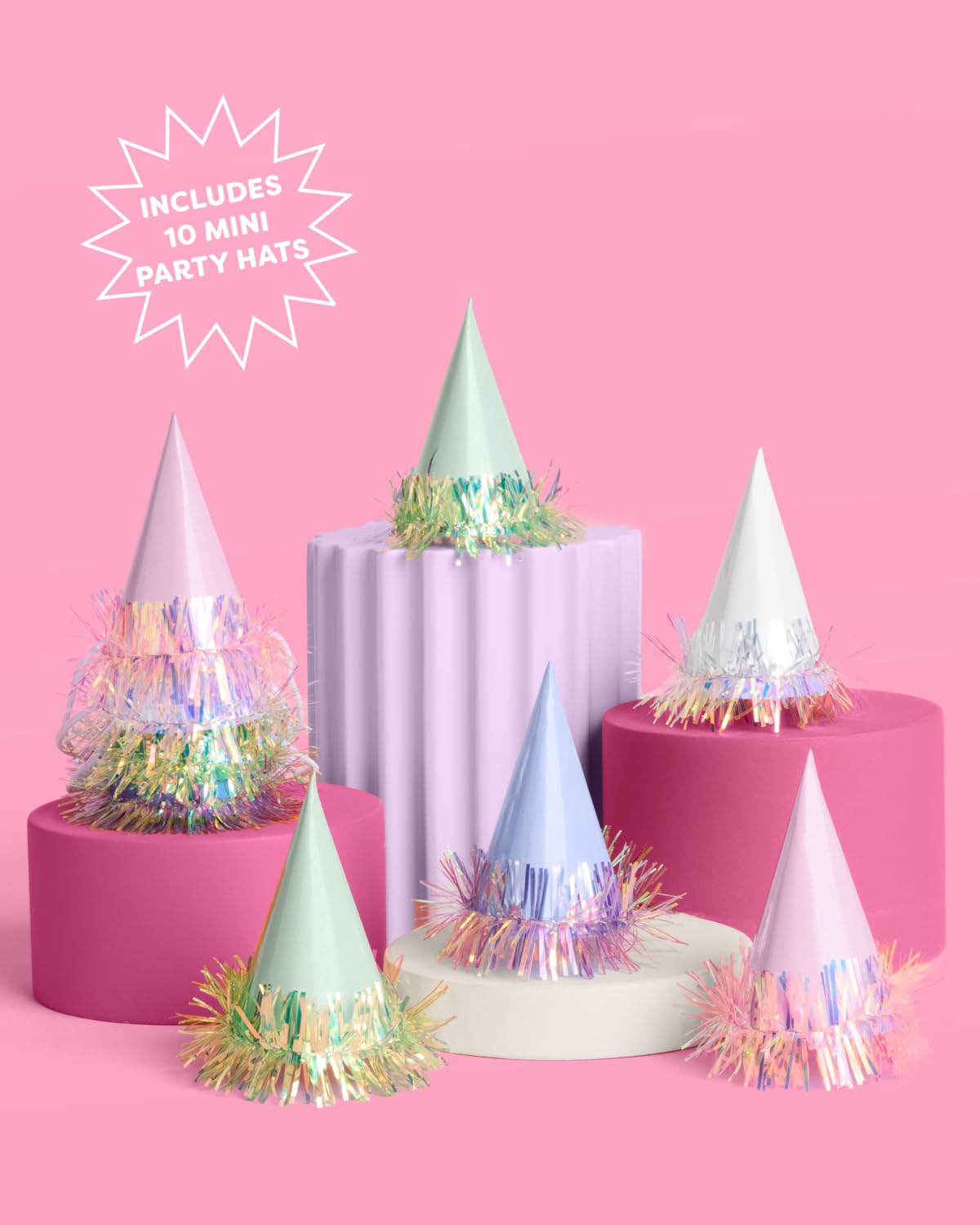 xo, Fetti 10pc Iridescent Foil Mini Party Hats | Birthday Hair Accessory