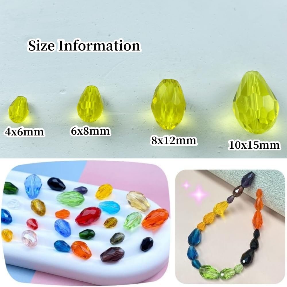 130pcs 6x8mm Teardrop Crystal Glass Beads Vertical Hole Faceted Glass Teardrop Spacer Beads for Bracelets Necklace Earring DIY Jewelry Making Craft(Gold Yellow)