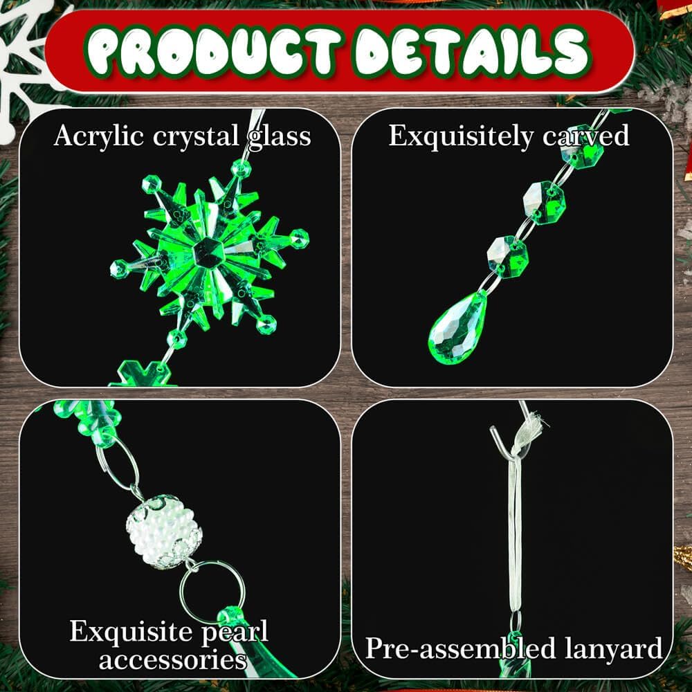 Lanpn 26 Pcs Christmas Ornaments Crystal Christmas Tree Decoration, Hanging Clear Acrylic Snowflake Icicle Drop Pendants for Xmas Winter Outdoor Indoor Party Decoration Green