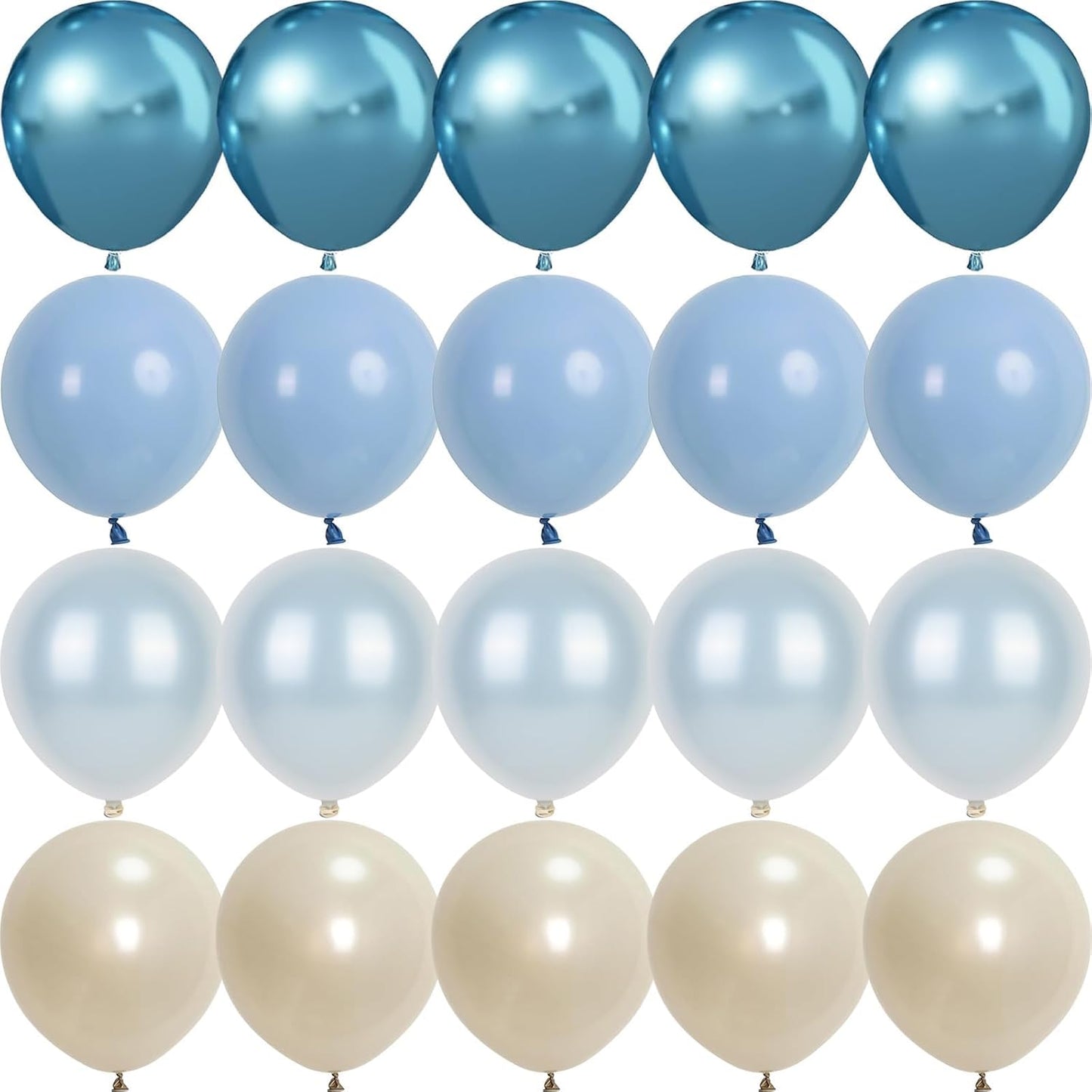 Dusty Blue and White Balloons, Double Stuffed Pearl Light Baby Metallic Chrome Slate Blue Pearl Sand White Balloons, 50pcs 12 Inch Latex Balloon for Baby Shower Birthday Bridal Shower Wedding Decor