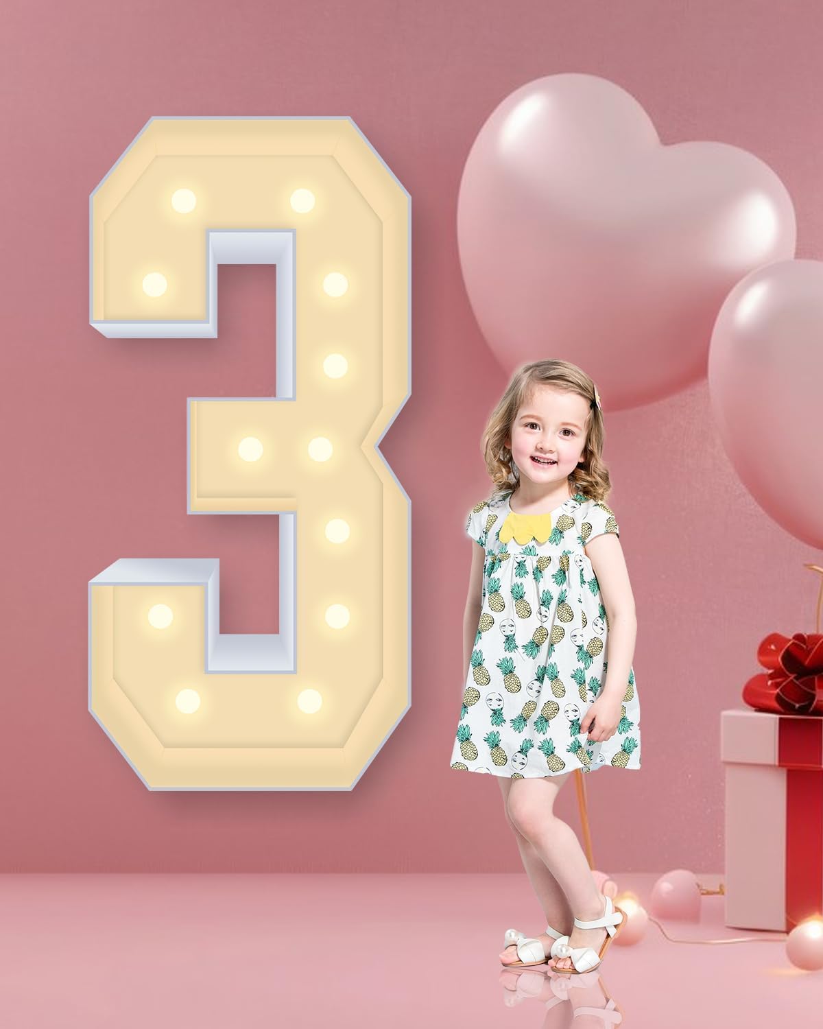 4FT Plastic Marquee Numbers 3 - Light up Numbers Are Made from Corrugated Plastic Board - Quick Assembly Without Tools, Disassembled Components Can Be Used for Photo Wall Decoration, Yard Sale Signs