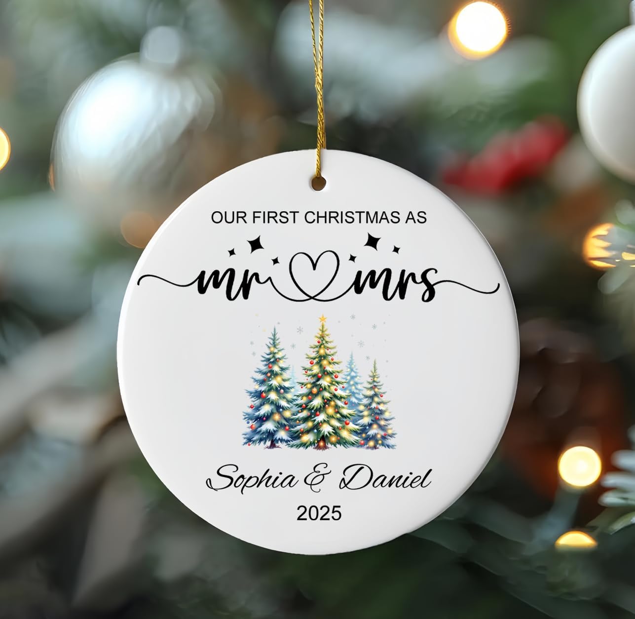 First Christmas Married Engaged Ornament 2025, Our First Christmas As Mr and Mrs Christmas Ornaments Bridal Shower Gift for Newlyweds