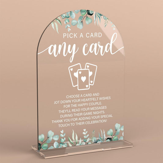 Acrylic Wedding Sign Pick A Card Signs for Ceremony Modern Calligraphy Arch Acrylic Table Top Signs for Wedding Reception and Event Party Table Decor (Eucalyptus Leaves)