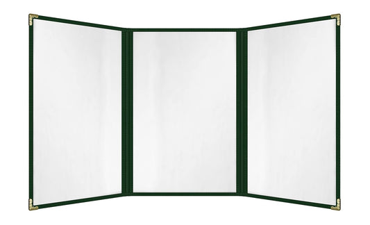 Goodsmart Restaurant Menu Covers – 25 Pack Green 6-View Trifold 8.5" x 14", Side-Loading Vinyl & Plastic Menu Holders, Clear Menu Sleeves, Leather-Style Café Covers with Gold Corners