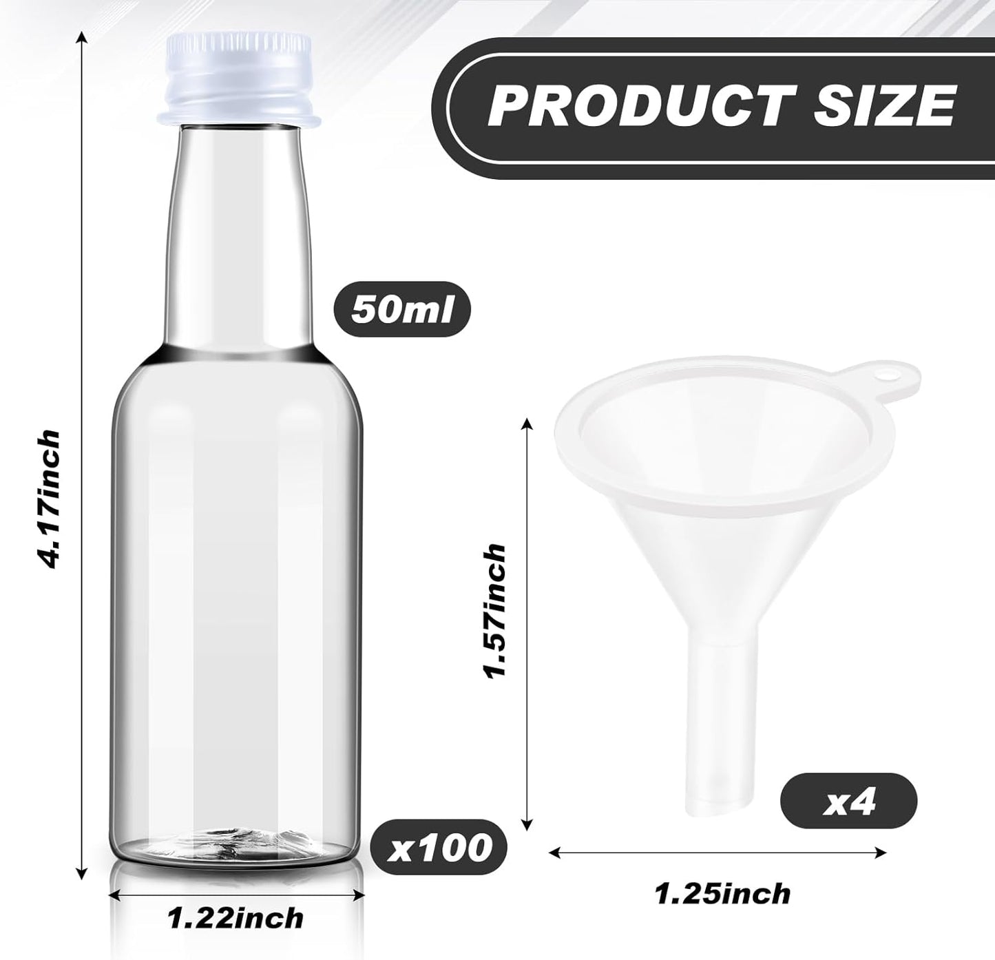 Tessco 100 Pcs Mini Liquor Bottles Plastic Mini Salad Dressing Bottle Christmas Small Shooter Alcohol Holders with Cap Wine Hot Sauce(1.7 Oz,White)