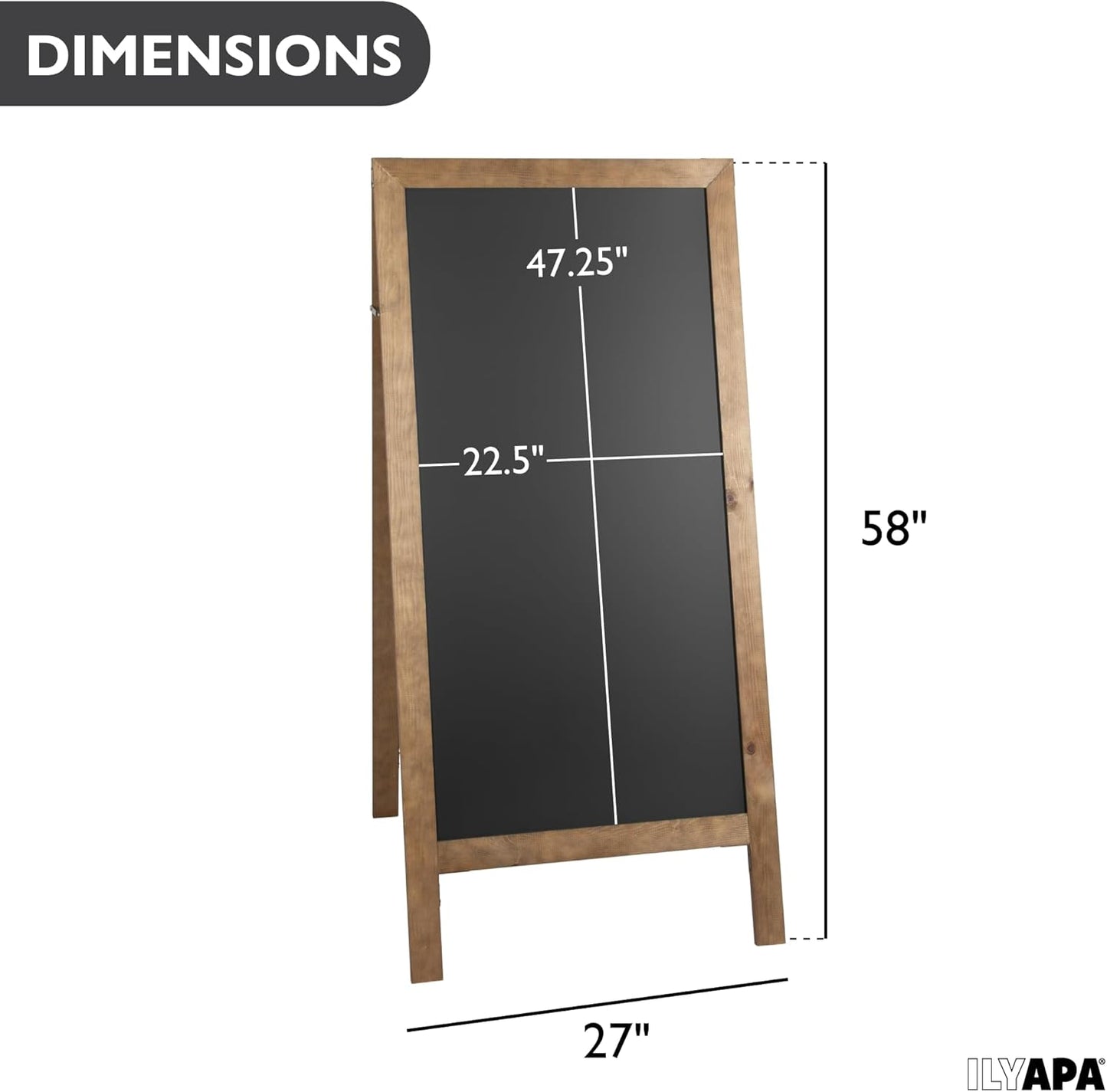 Ilyapa A-Frame Chalkboard Sidewalk Sign - 58 x 27 inches, Folding Standing Sandwich Sign – Freestanding Barnwood Magnetic Sandwich Menu Display