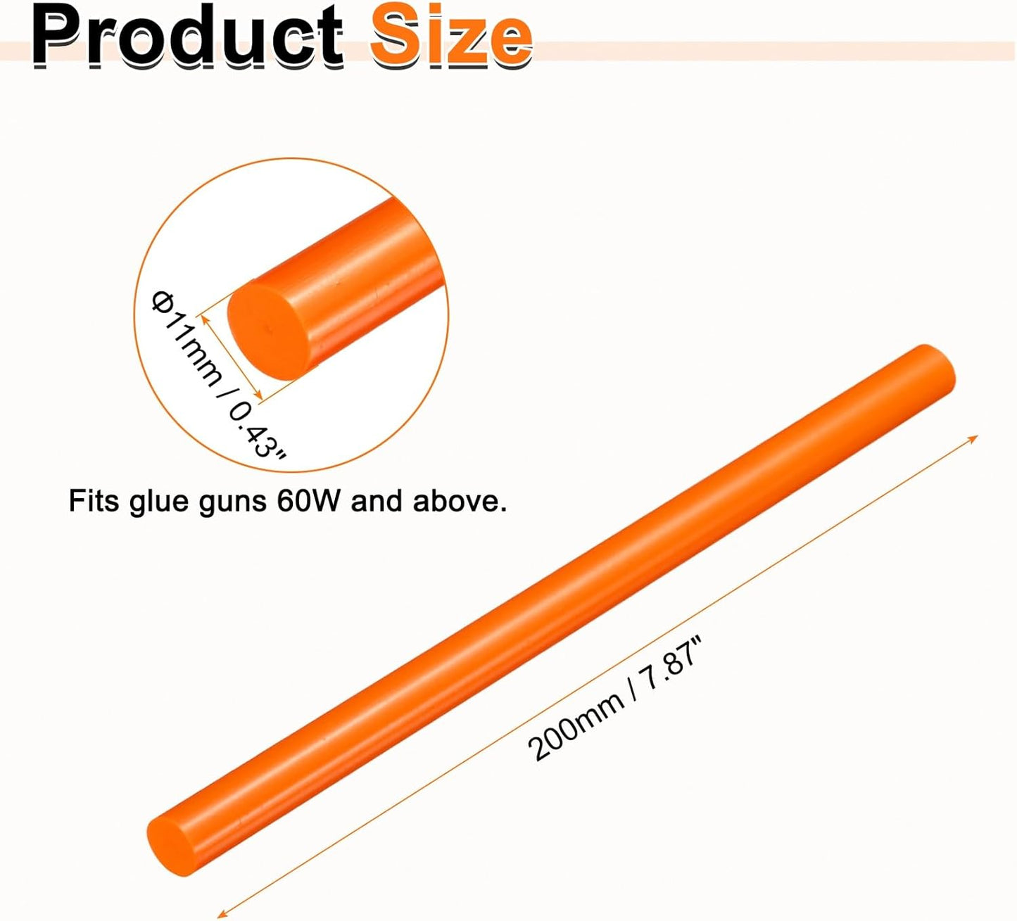 HARFINGTON 10pcs Hot Glue Sticks 0.43" Dia x 7.87" Long EVA Mini Hot Melt Adhesive Glue Stick for Hot Melt Gun Wood Plastic Glass Flowers Fabrics Foam, Orange