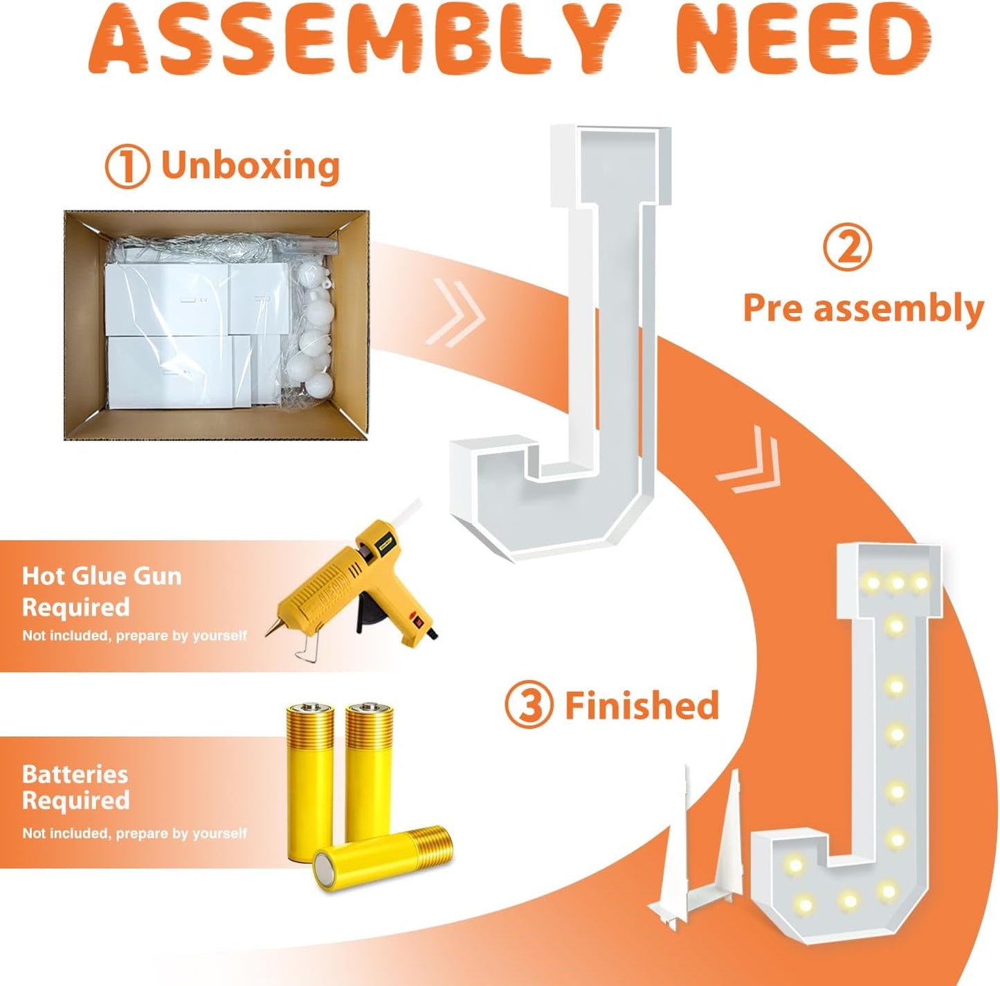 4FT Light Up Marquee Letters, 4 feet Tall Lighted Letters J, Mosaic Large Letter for Party Backdrop Decor, Mosaic Cardboard Letter for Weddings, Birthdays, Anniversaries, Easy to Assemble