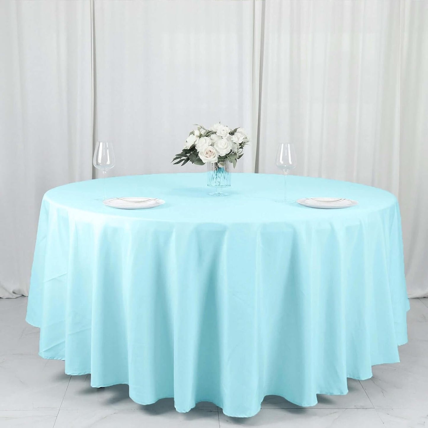 Efavormart Round Tablecloth, 108 Inch Stain & Wrinkle Resistant Washable Table Cloth, Decorative Polyester Fabric Table Cover for Banquet, Wedding, Dining- Blue
