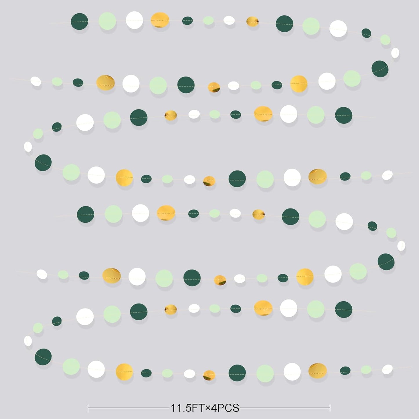 46 Ft Sage Green Gold Party Decorations Polka Dots Garlands Hanging Paper Circle Dots Streamer for Safari Wild Woodland Jungle Theme Birthday Baby Shower Graduation Wedding Party Decorations Supplies
