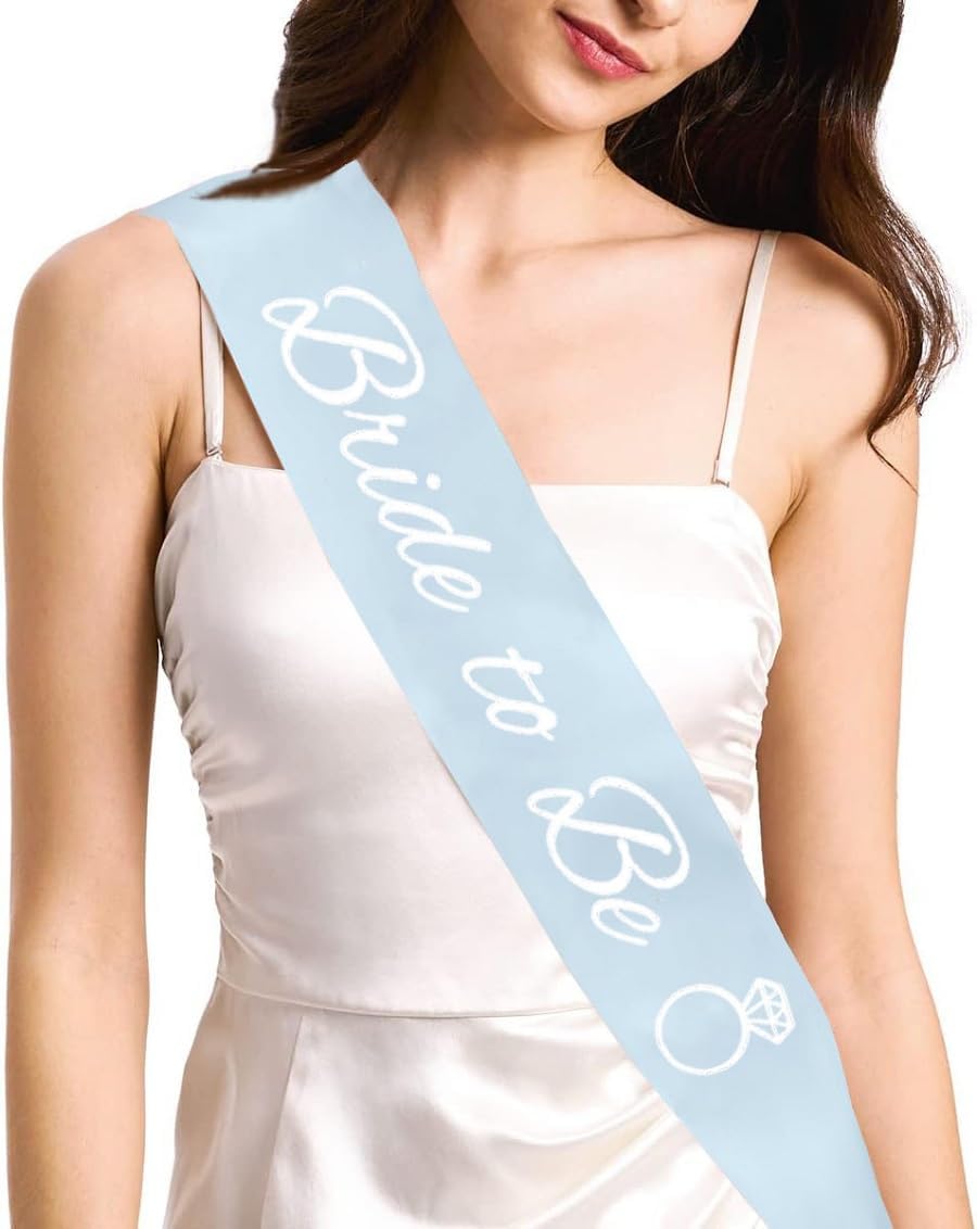4PCS Bride To Be Sash and Veil, Blue Sash and Bachelorette Veils Accessories for Bridal Shower Engagement Wedding
