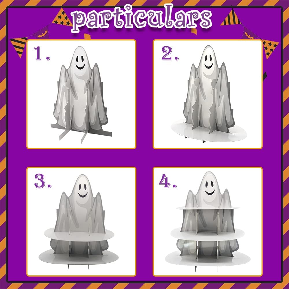 3-Tier Halloween Cupcake Stand Tower Halloween Castle Cake Stand Halloween Round Cardboard Dessert Tower Dessert Tree Tower for Halloween Party Supplies Dessert Serving Tray for Halloween Decorations