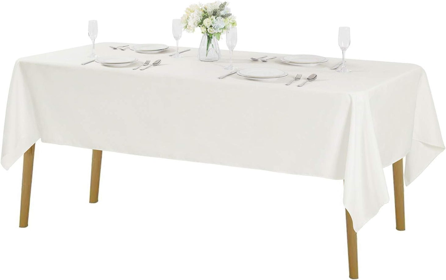 Rectangle Tablecloth 60x102 inch Washable Polyester Fabric Table Cloth for Wedding Party Dining Banquet Decoration（12 Pack 60x102, Ivory）