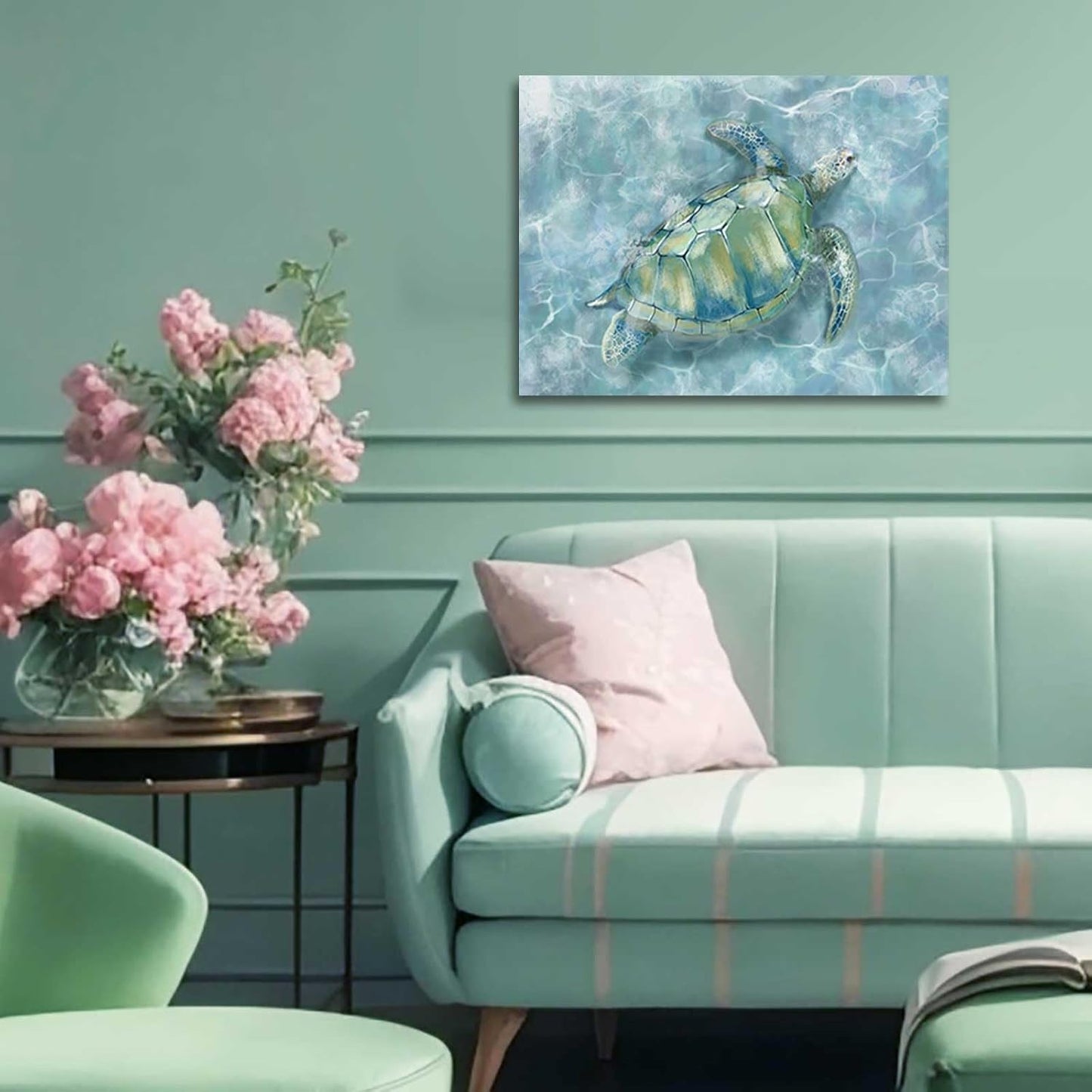 XIANSHOU Bathroom Pictures Wall Decor Blue Sea Turtle Wall Art Funny Animal Paintings Posters for Room Aesthetic Kitchen Dining Room Office Home Decor 12x15 Inch