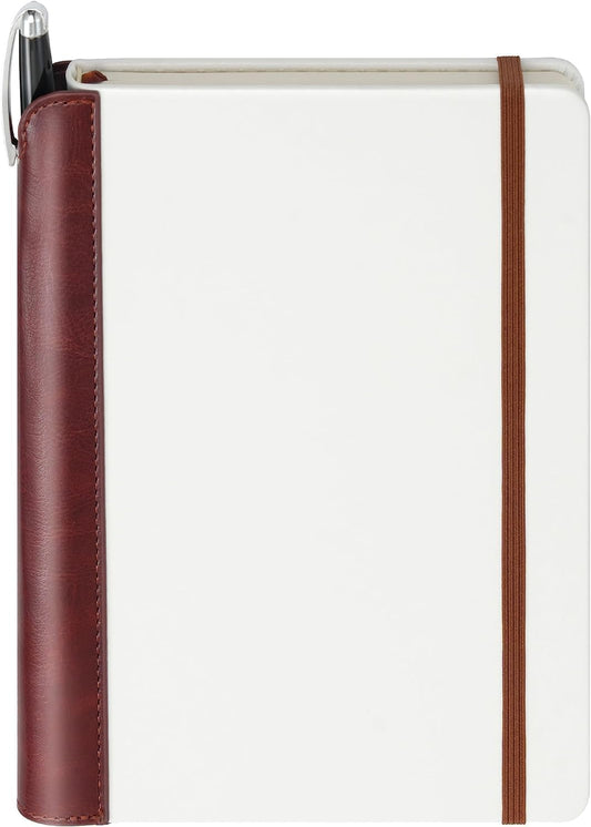 SETTINI® Lined Journal - Modern White Journal for Writing Gift Set - Hardcover Vegan Leather, Includes Luxury Pen in a Unique Pen Holder, 192 Pages, 6 x 8.5 inches, Birthday Gift