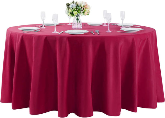 120 inch Round Tablecloth Washable Polyester Table Cloth Decorative Table Cover for Wedding Party Dining Banquet（120 inch,Burgundy）