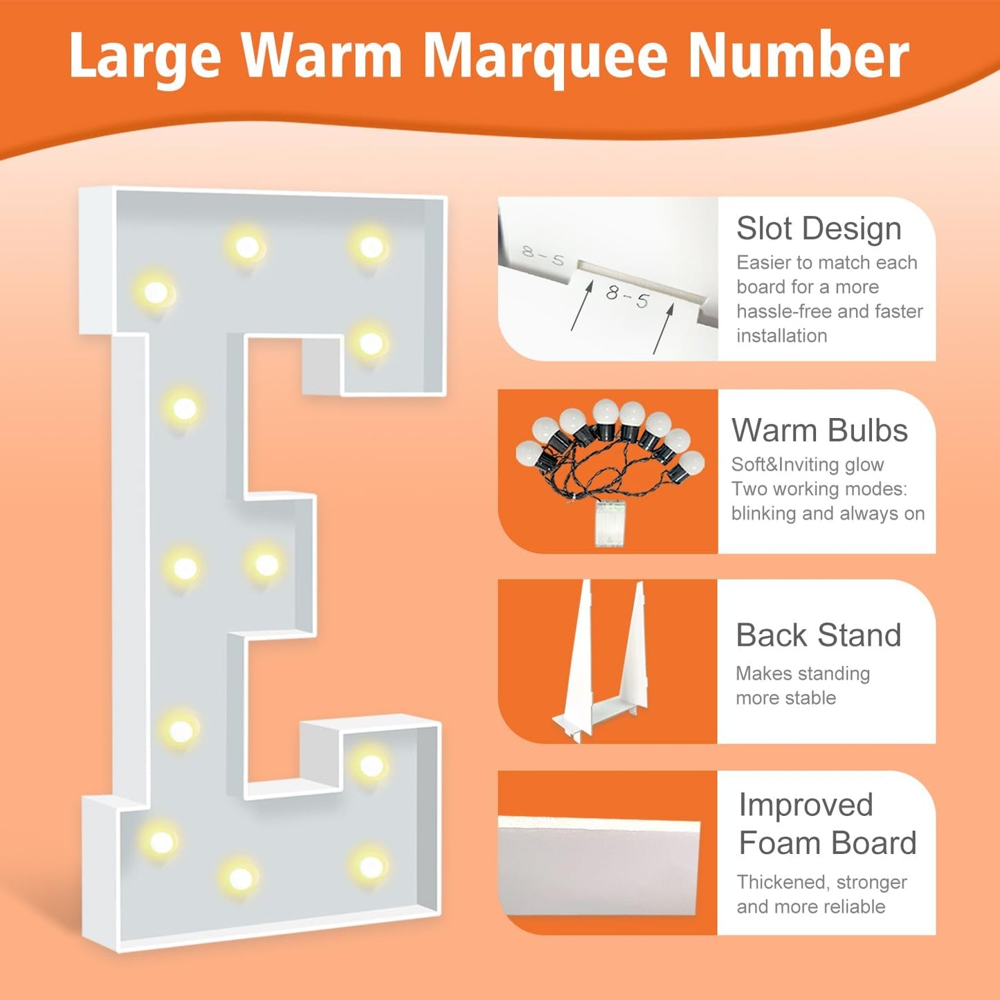 Marquee Light Up Letters E, 4FT Foam Board Mosaic Balloon Letters with Light Bulbs, Large Marquee Letter for Birthday Festival Party, Marry Me Light Up Letter for Wedding Engagement Party Decor